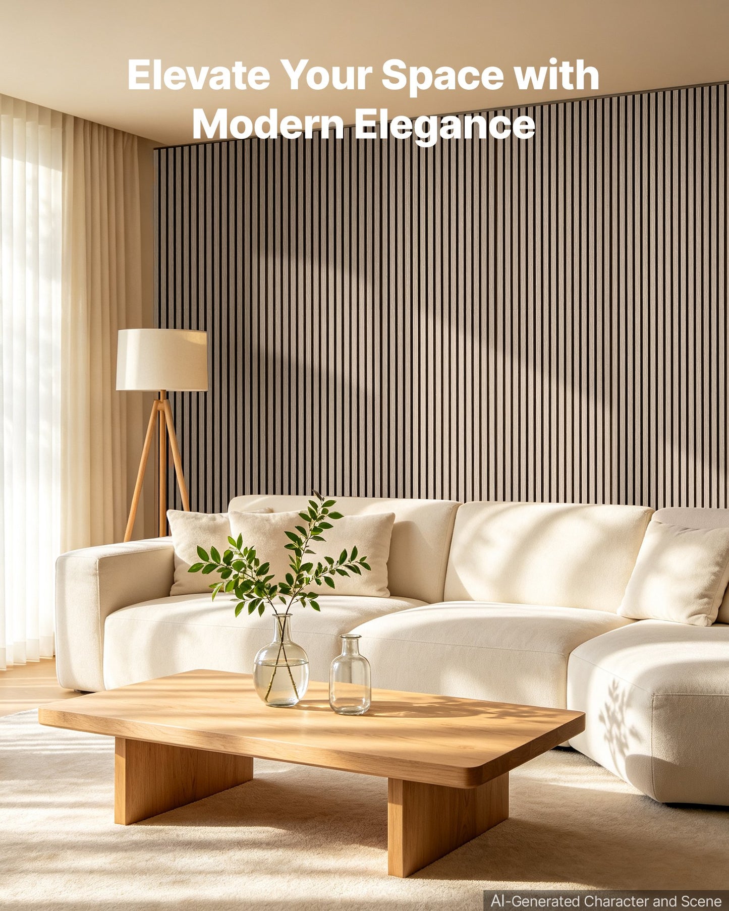 Wood Wall Panels, 1200 x 600 mm, Walnut Acoustic Slat Panels, Sound Absorbing for Living Rooms, Bedrooms, Offices, and Studios, Interior Wall Decor, PET Construction, Screw Kit, 8-Pack