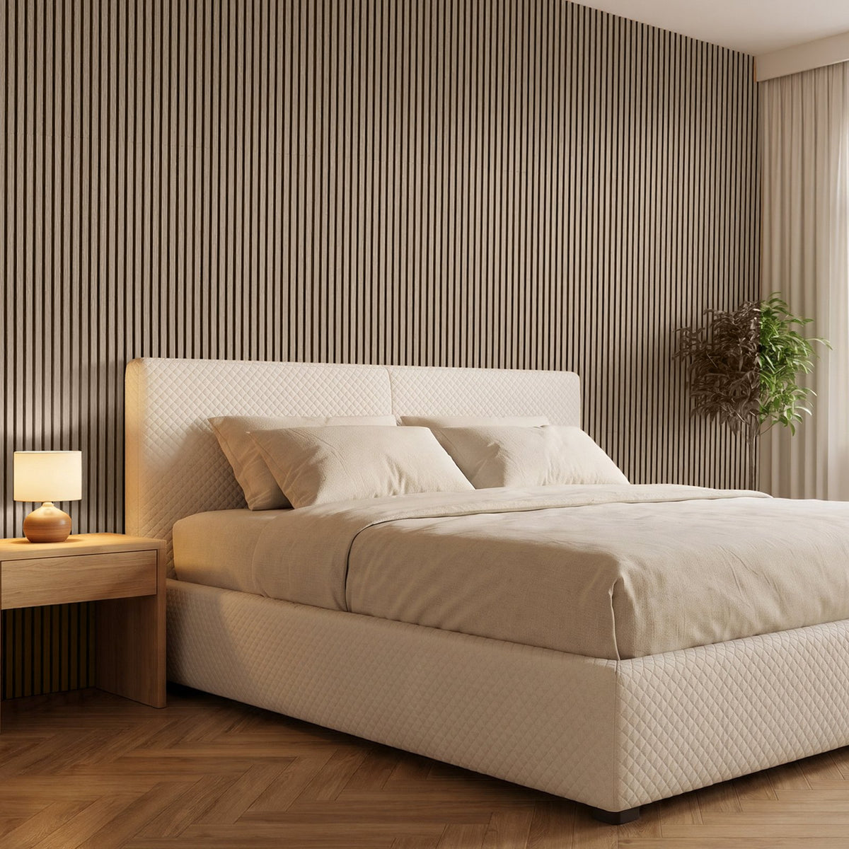 Wood Wall Panels, 1200 x 600 mm, Walnut Acoustic Slat Panels, Sound Absorbing for Living Rooms, Bedrooms, Offices, and Studios, Interior Wall Decor, PET Construction, Screw Kit, 8-Pack