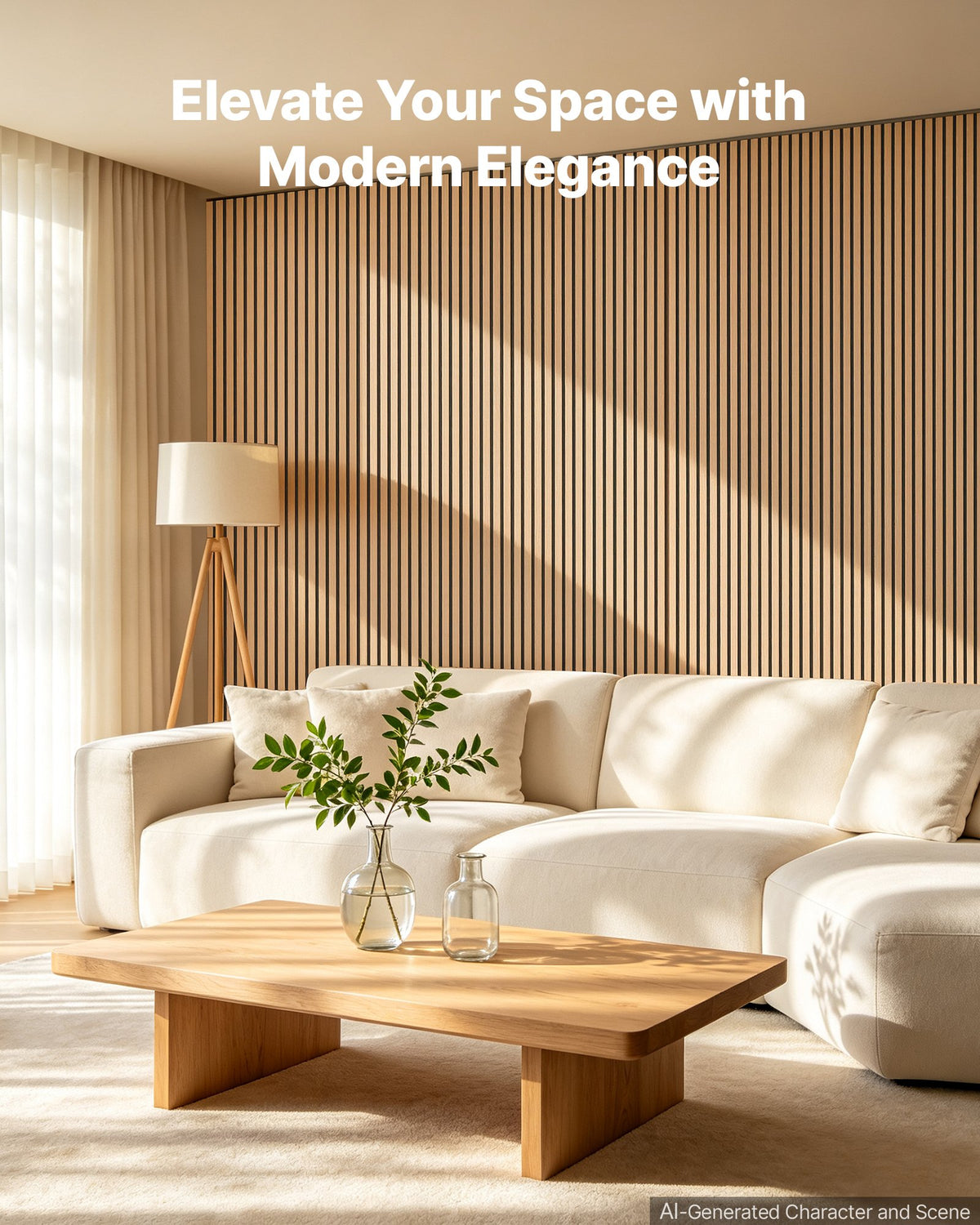 Wood Wall Panels, 1200 x 600 mm, Oak Acoustic Slat Panels, Sound Absorbing for Living Rooms, Bedrooms, Offices, and Studios, Interior Wall Decor, PET Construction, Screw Kit, 8-Pack
