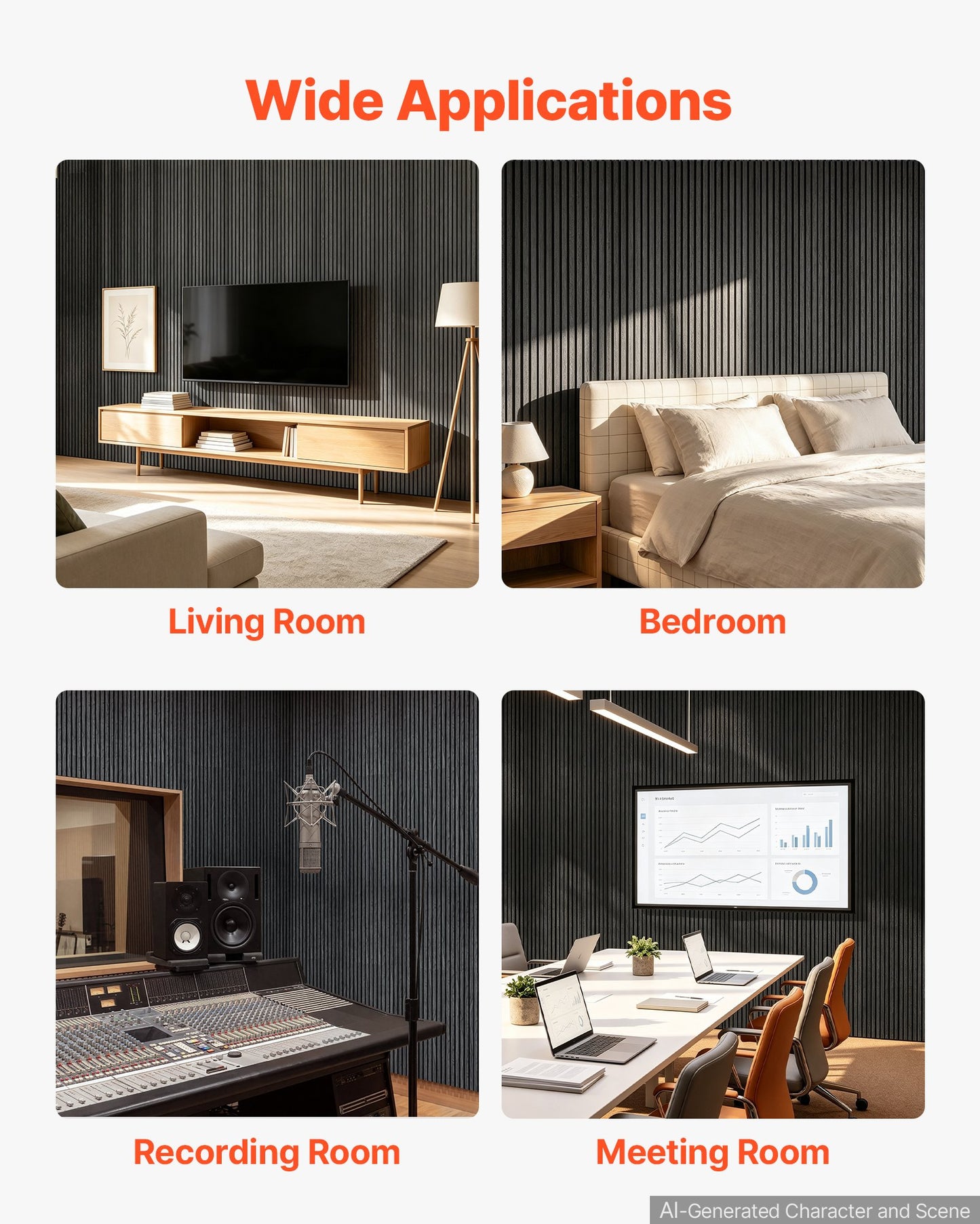 Wood Wall Panels, 1200 x 600 mm, Acoustic Slat Panels, Black Oak, Sound Absorbing for Living Rooms, Bedrooms, Offices, Studios, Interior Wall Decor, MDF & PET Construction, Screw Kit, 6-Pack