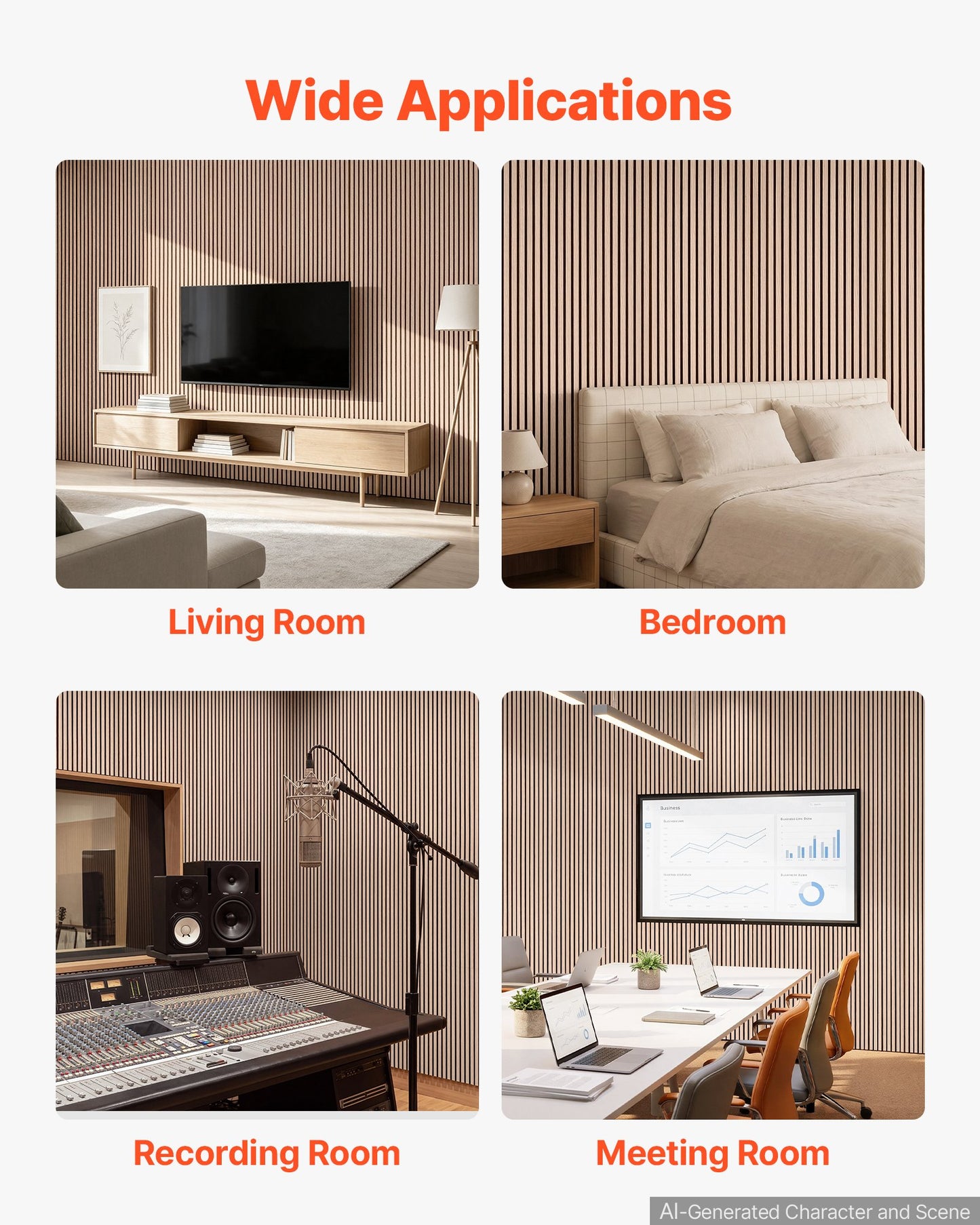 Wood Wall Panels, 1200 x 600 mm, Acoustic Slat Panels, Walnut, Sound Absorbing for Living Rooms, Bedrooms, Offices, Studios, Interior Wall Decor, MDF & PET Construction, Screw Kit, 6-Pack