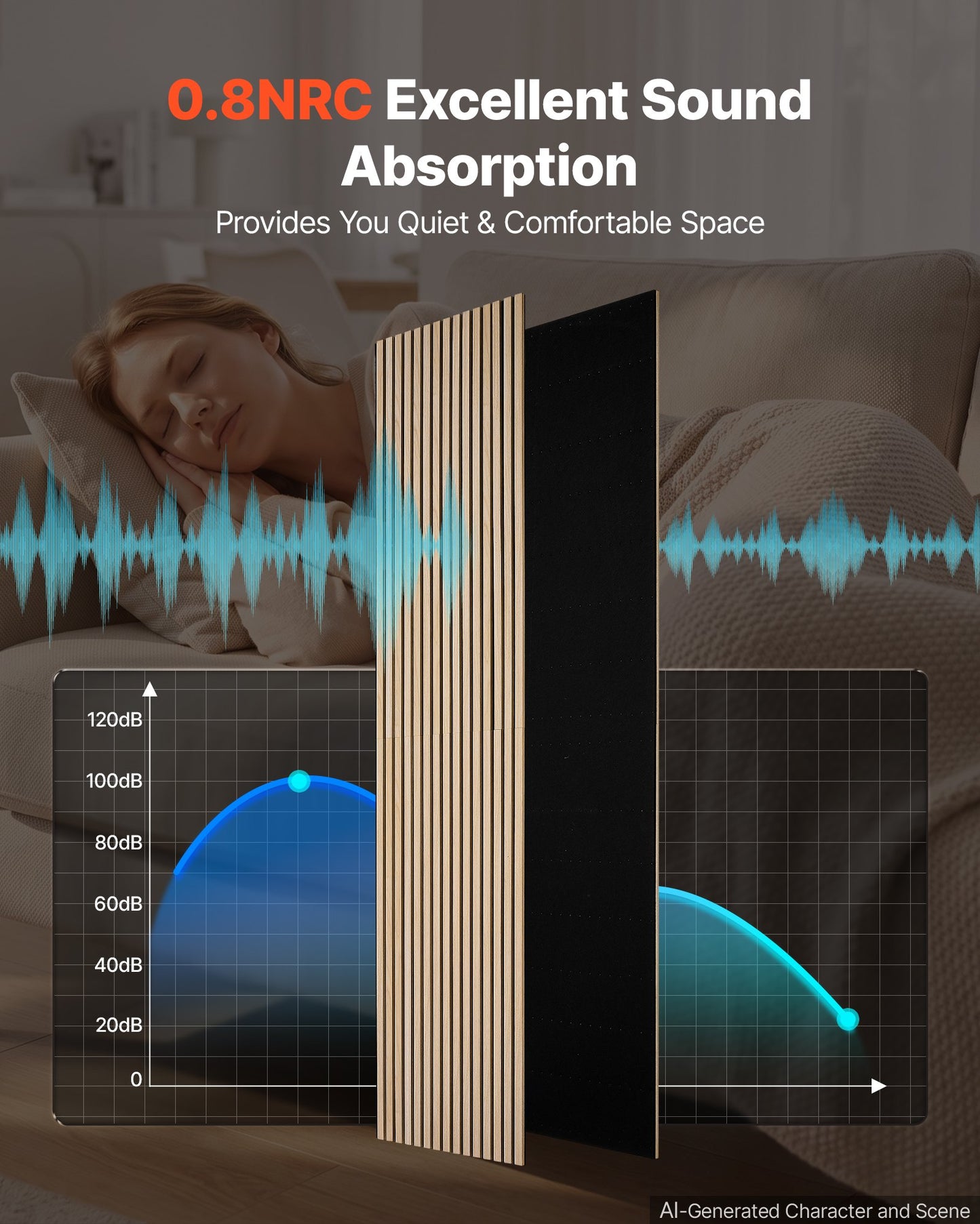 Wood Wall Panels, 2400 x 600 mm, Acoustic Slat Panels, Oak Finish, Sound Absorbing for Living Rooms, Bedrooms, Offices, Studios, Interior Wall Decor, MDF & PET Construction, Screw Kit, 2-Pack