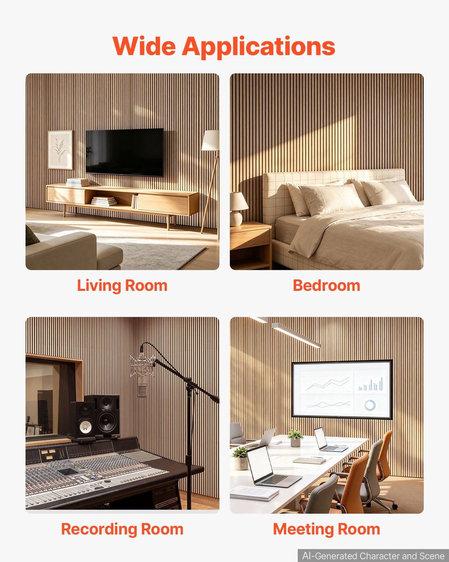 Wood Wall Panels, 2400 x 600 mm, Acoustic Slat Panels, Oak Finish, Sound Absorbing for Living Rooms, Bedrooms, Offices, Studios, Interior Wall Decor, MDF & PET Construction, Screw Kit, 2-Pack