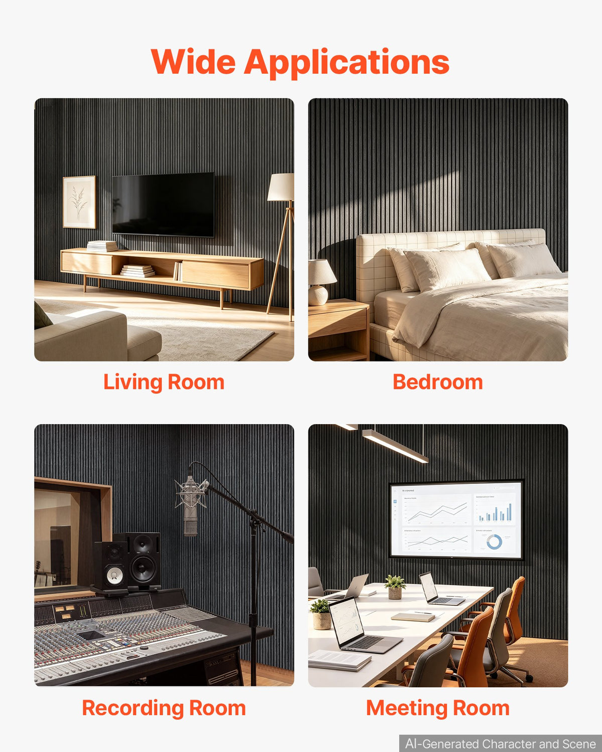 Wood Wall Panels, 2400 x 600 mm, Acoustic Slat Panels, Black Oak, Sound Absorbing for Living Rooms, Bedrooms, Offices, Studios, Interior Wall Decor, MDF & PET Construction, Screw Kit, 2-Pack