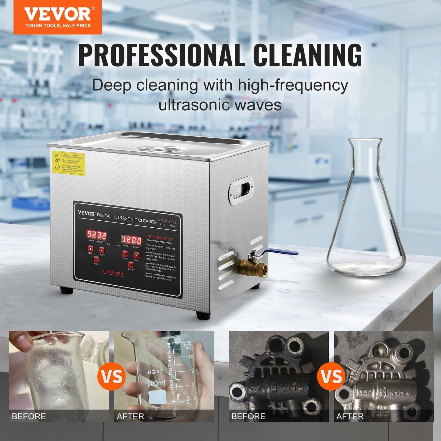 10L Ultrasonic Jewelry Cleaner with Digital Timer & Heater, Stainless Steel
