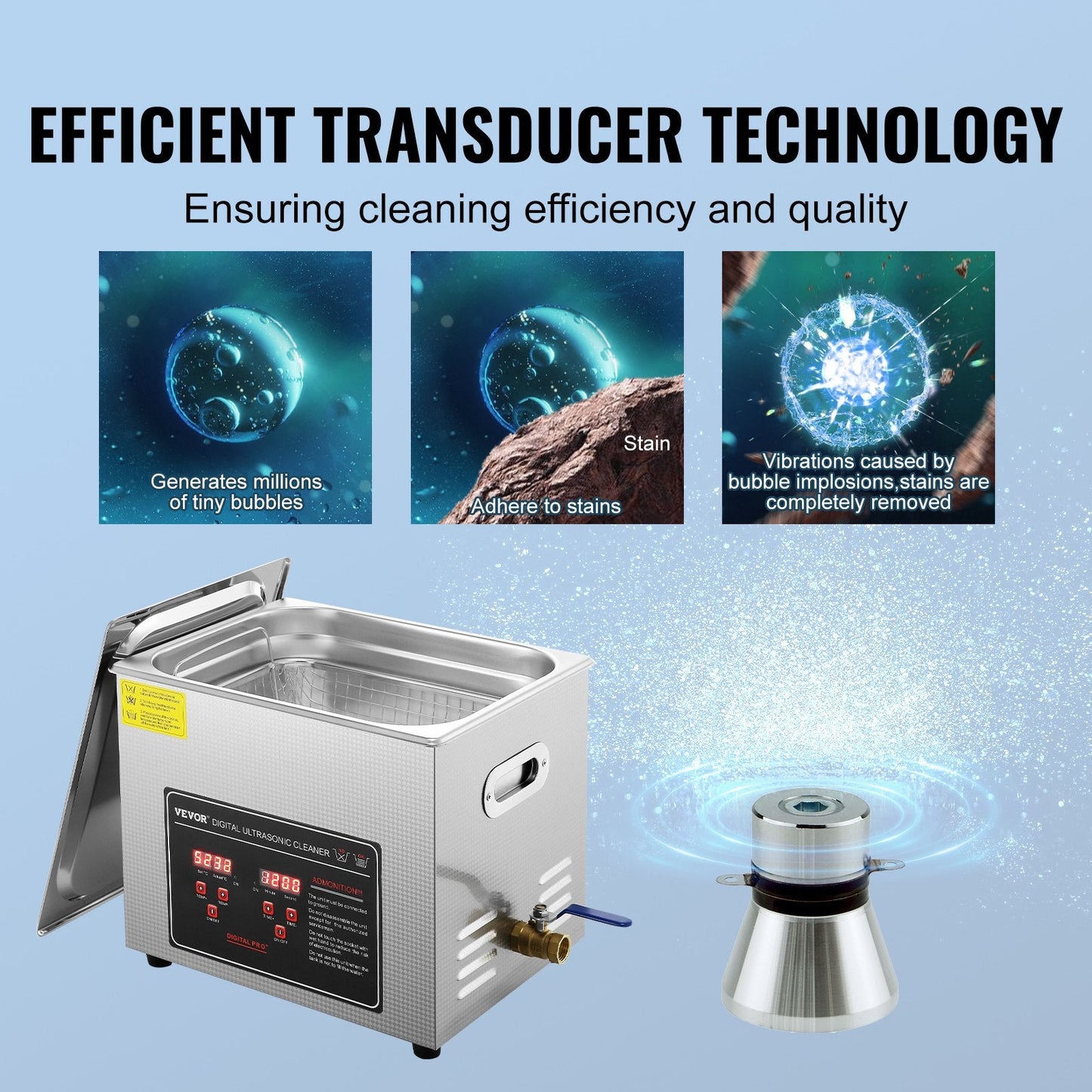 10L Ultrasonic Jewelry Cleaner with Digital Timer & Heater, Stainless Steel