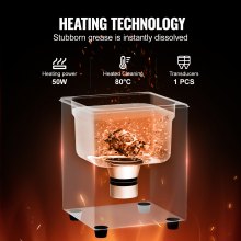 1.3L Ultrasonic Cleaner with Timer & Heater, 50W, 40kHz, Stainless Steel