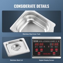 1.3L Ultrasonic Cleaner with Timer & Heater, 50W, 40kHz, Stainless Steel