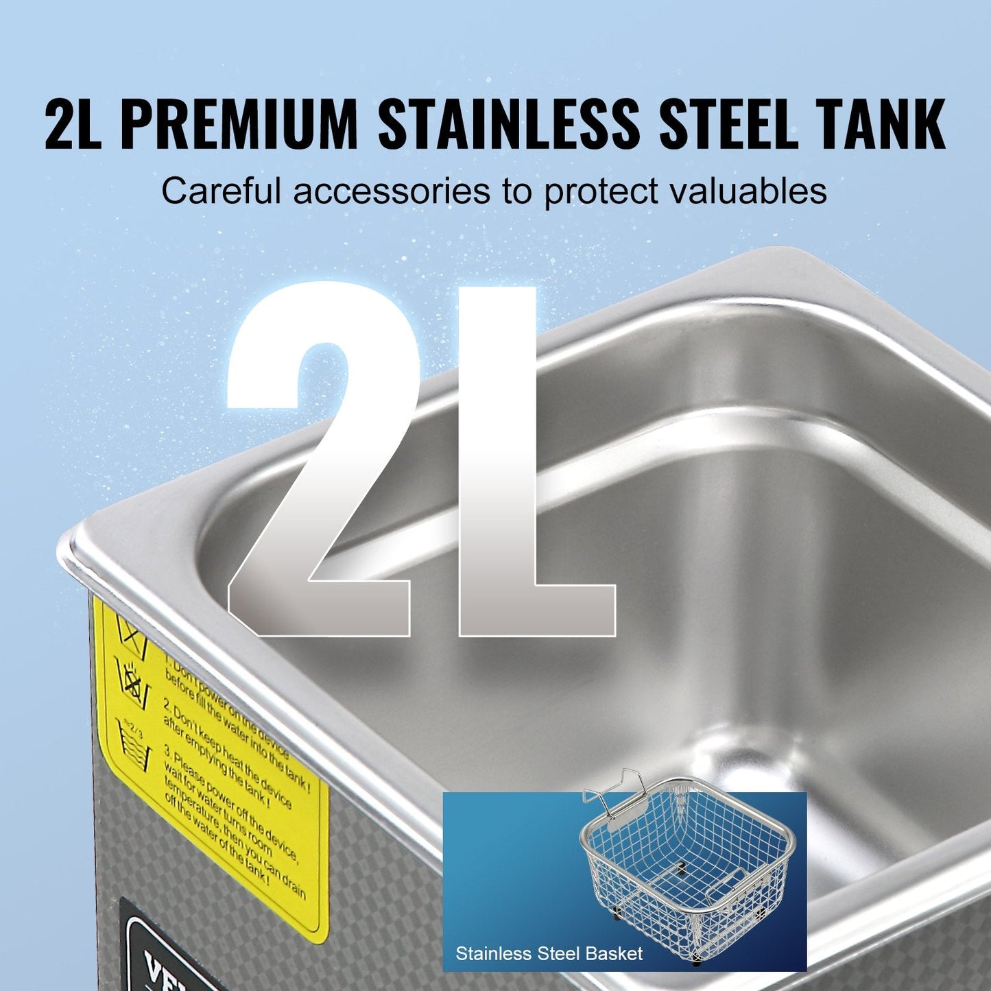 Stainless Steel Ultrasonic Cleaner with Digital Timer & Heater, 2L Capacity