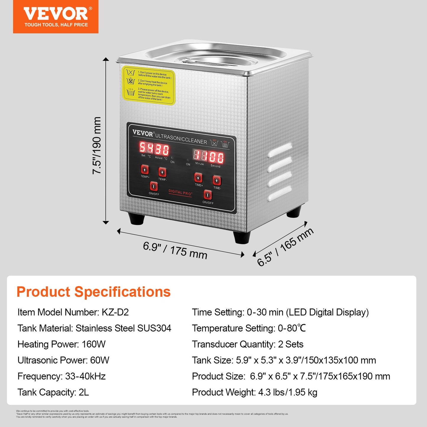 VEVOR Ultrasonic Cleaner with Digital Timer & Heater, Professional Ultra Sonic Jewelry