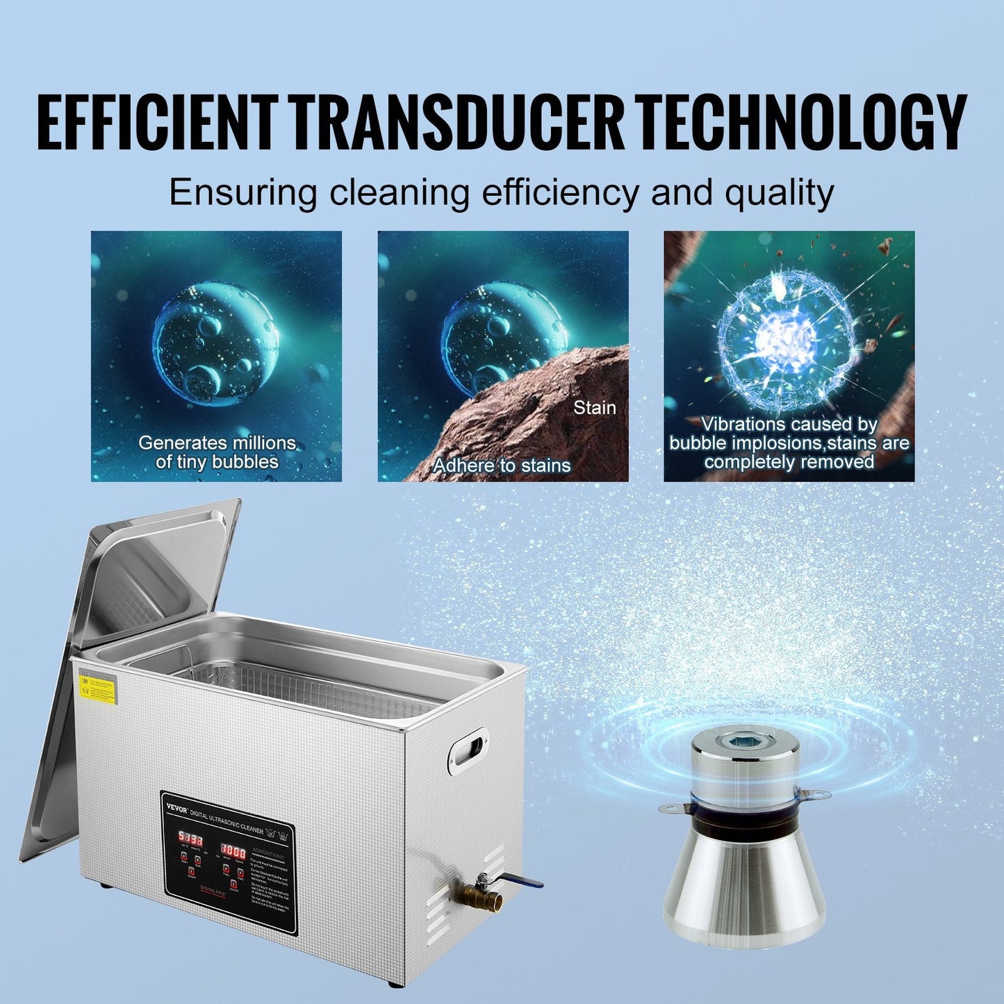 30L Ultrasonic Cleaner with Timer & Heater, Stainless Steel, Digital Control