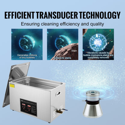 30L Ultrasonic Cleaner with Timer & Heater, Stainless Steel, Digital Control