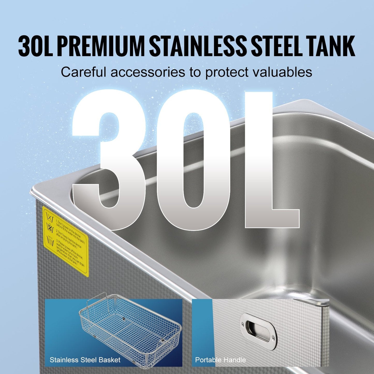30L Ultrasonic Cleaner with Timer & Heater, Stainless Steel, Digital Control