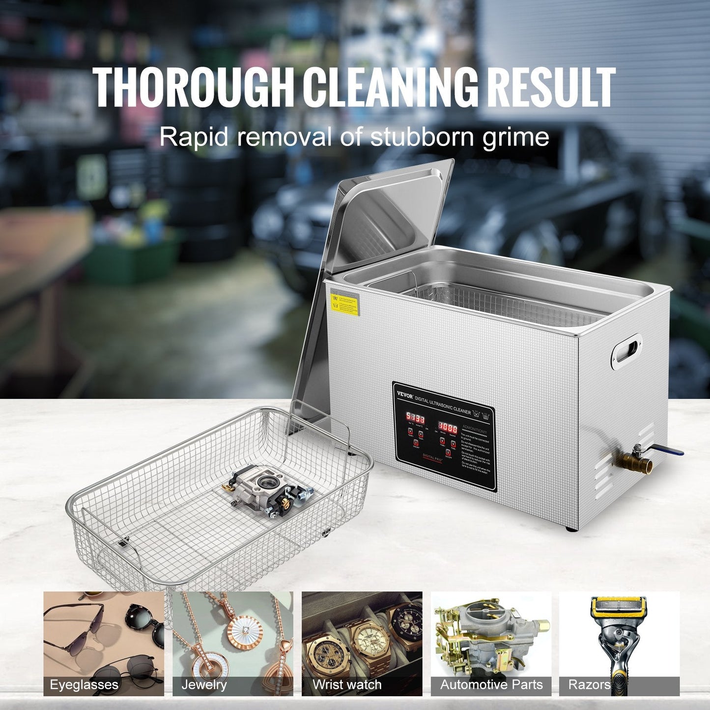 30L Ultrasonic Cleaner with Timer & Heater, Stainless Steel, Digital Control