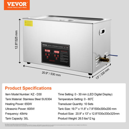 VEVOR Ultrasonic Cleaner with Digital Timer & Heater, Professional Ultra Sonic Jewelry