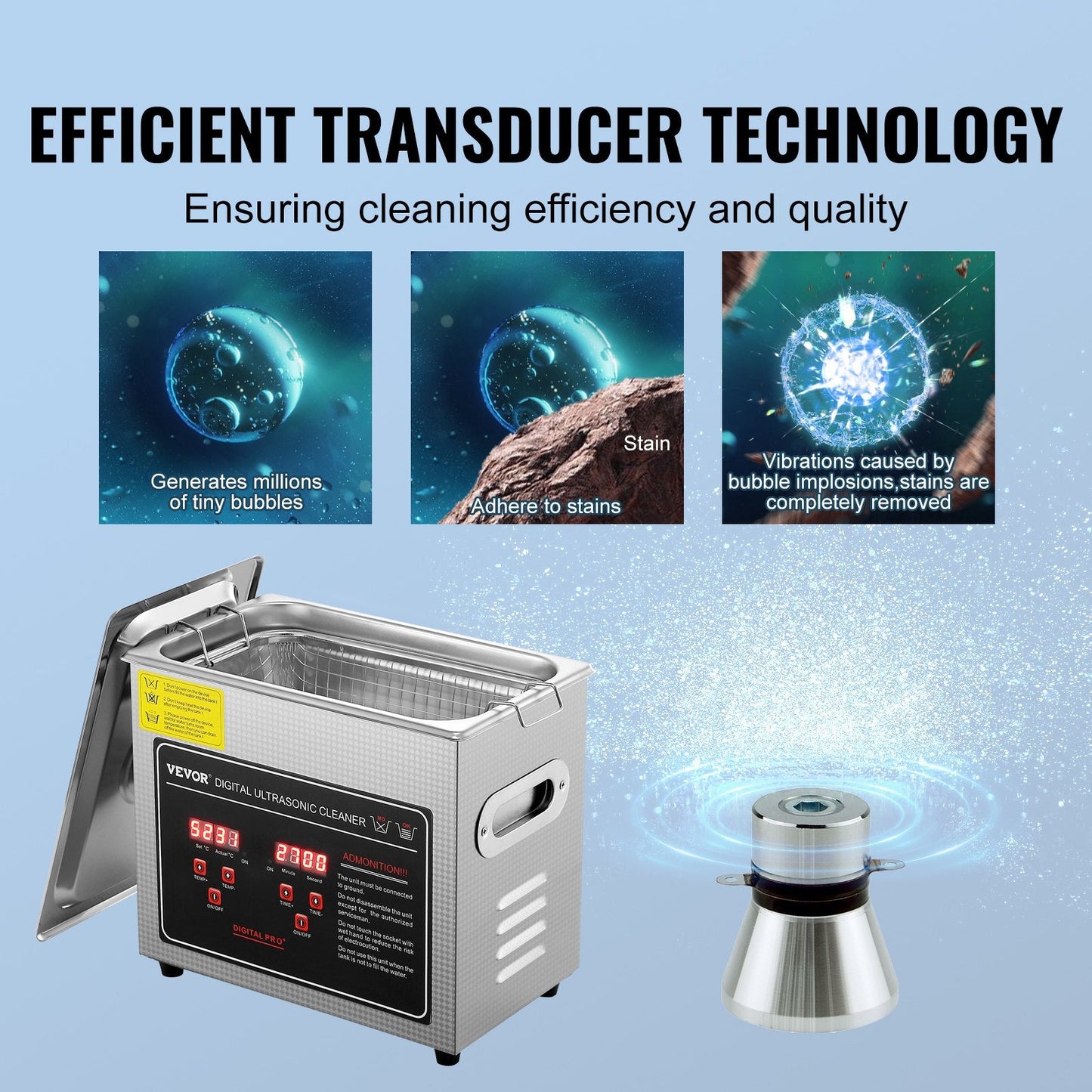 Professional Ultrasonic Jewelry Cleaner with Heater and Digital Timer, 3L Capacity