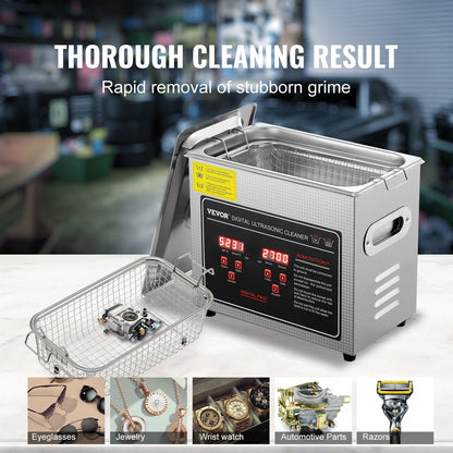 Professional Ultrasonic Jewelry Cleaner with Heater and Digital Timer, 3L Capacity