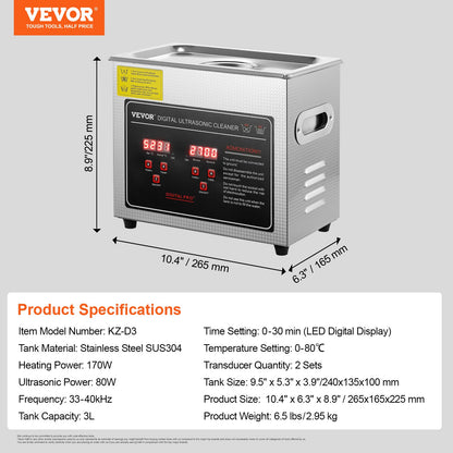 VEVOR Ultrasonic Cleaner with Digital Timer & Heater, Professional Ultra Sonic Jewelry