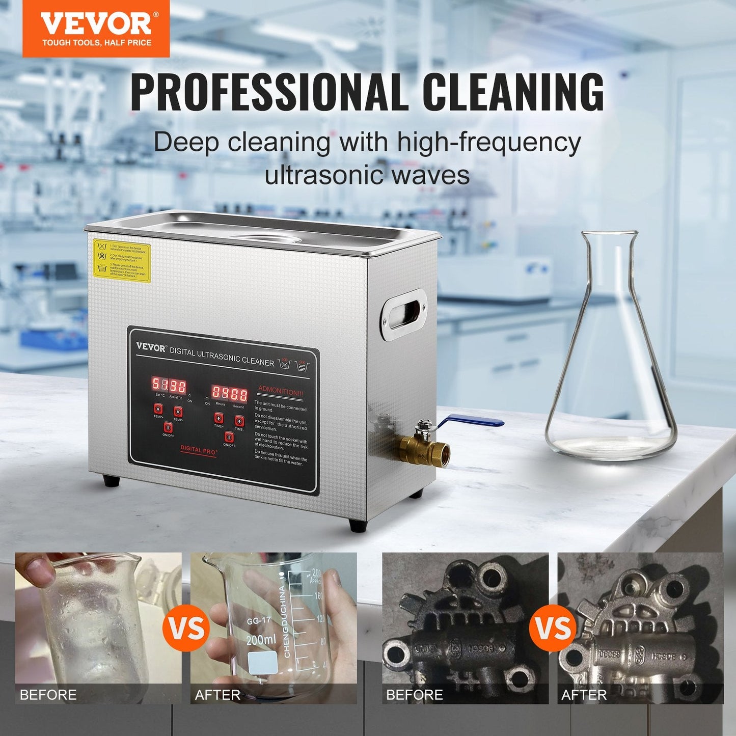 Professional 6L Ultrasonic Jewelry Cleaner with Digital Timer and Heater, Stainless Steel