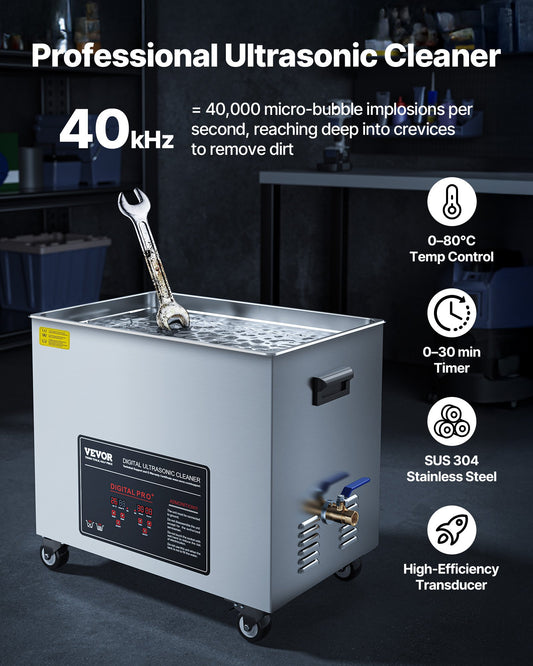 50L Ultrasonic Cleaner, Professional Ultrasonic Cleaner Machine with Cleaning Basket & Digital Display, 840W Stainless Steel Large Cleaning Machine with Wheels for Industrial Parts, Carburetors