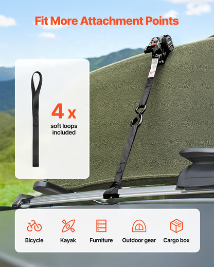 Retractable Ratchet Straps, 25.4 mm x 1.8 m, Tie Down Straps with S Hooks, 544 kg Break Strength, 4 Soft Loops, Tie Down Ratcheting for Moving, Trailers, Motorcycles, Kayaks, Car Roof, 4 Pack