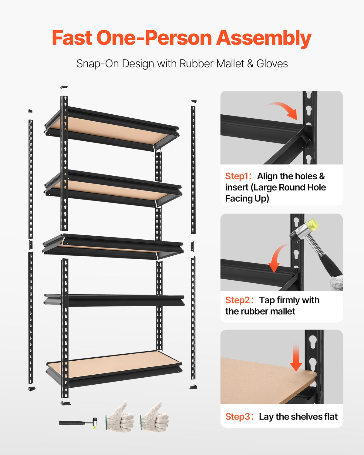 Storage Shelves, 5-Tier Adjustable, 907.2 kg Capacity, Heavy Duty Garage Storage Shelving Unit, Metal Utility Rack Shelf, for Kitchen Pantry Basement Bathroom, 759 mm W x 309 mm D x 1520 mm H