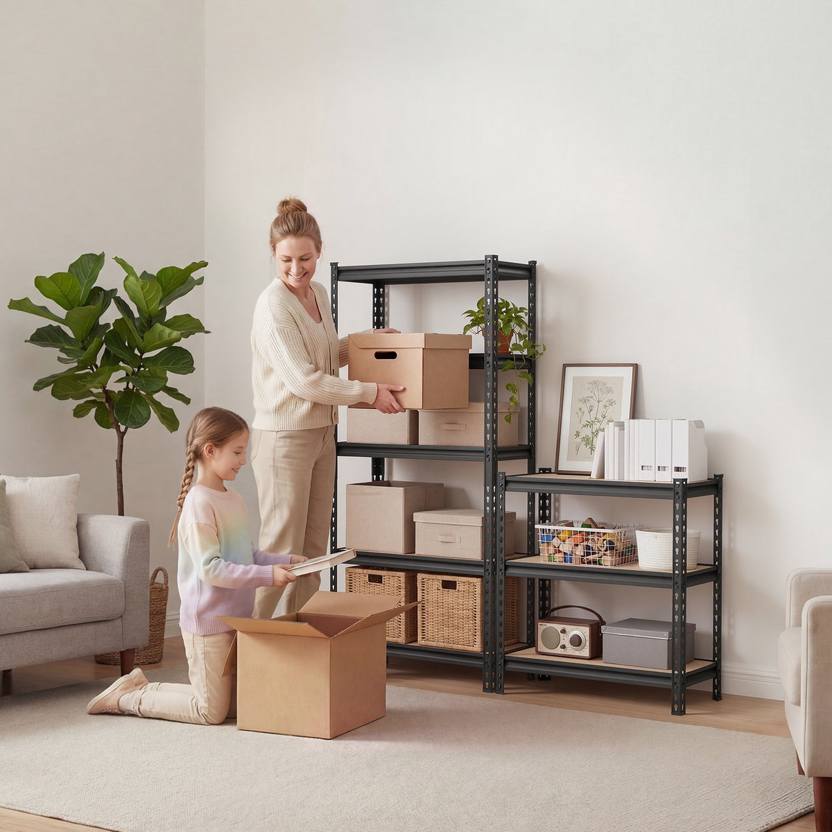 Storage Shelves, 5-Tier Adjustable, 907.2 kg Capacity, Heavy Duty Garage Storage Shelving Unit, Metal Utility Rack Shelf, for Kitchen Pantry Basement Bathroom, 759 mm W x 309 mm D x 1520 mm H