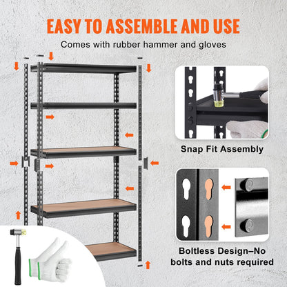 5-Tier Heavy Duty Metal Shelving Unit, Adjustable, 907 kg Capacity, Black