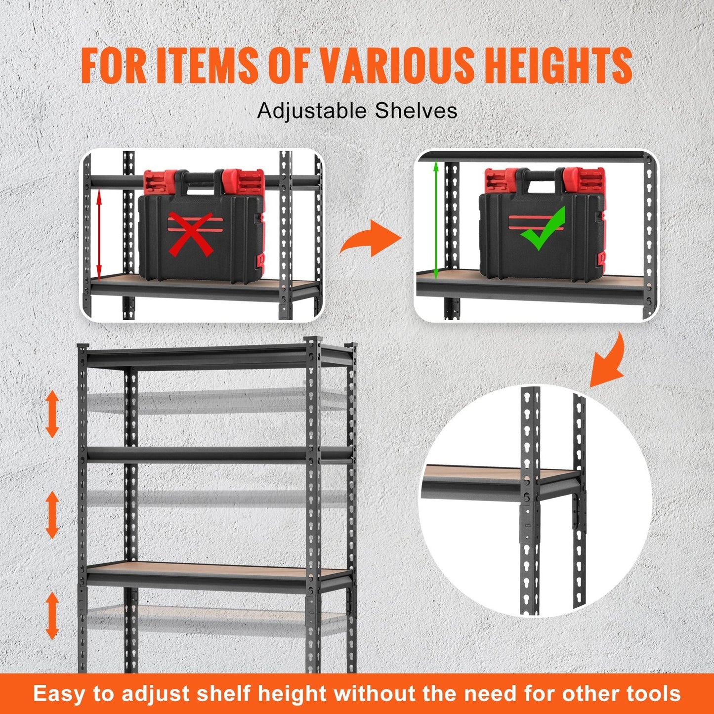 5-Tier Heavy Duty Metal Shelving Unit, Adjustable, 907 kg Capacity, Black
