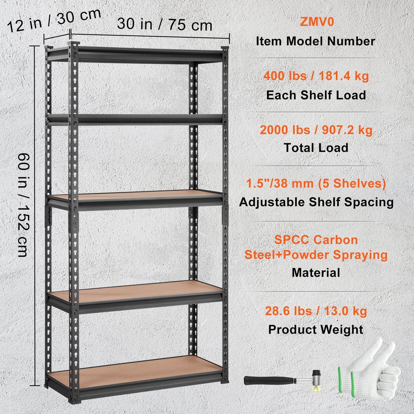 5-Tier Heavy Duty Metal Shelving Unit, Adjustable, 907 kg Capacity, Black