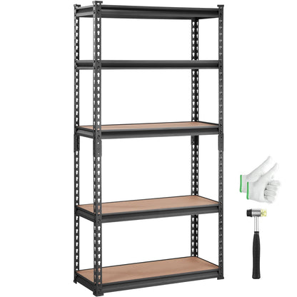5-Tier Heavy Duty Metal Shelving Unit, Adjustable, 907 kg Capacity, Black