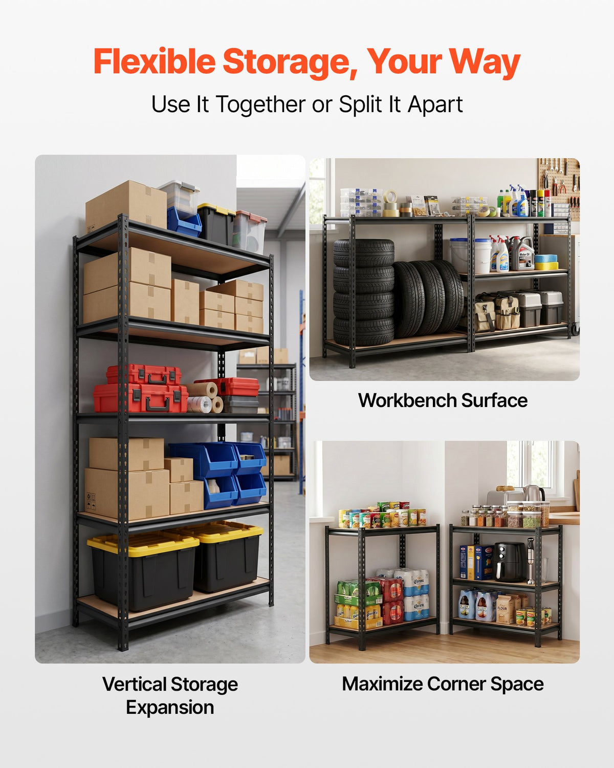 Storage Shelves, 5-Tier Adjustable, 907.2 kg Capacity, Heavy Duty Garage Storage Shelving Unit, Metal Utility Rack Shelf, for Garage Warehouse Basement Kitchen, 923 mm W x 459 mm D x 1813 mm H