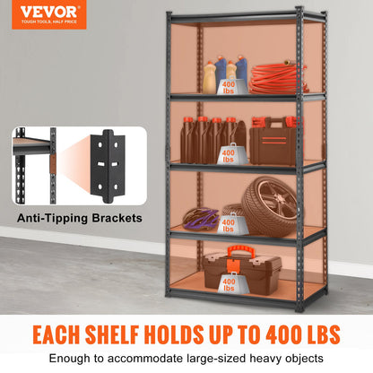 VEVOR Storage Shelving Unit, 5-Tier Adjustable, 907 kg Capacity, Heavy Duty Garage