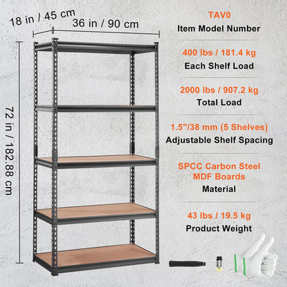 5-Tier Adjustable Metal Shelving Unit, 907 kg Capacity for Garage or Pantry