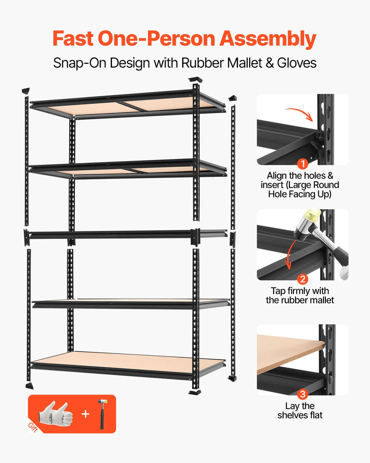 Storage Shelves, 5-Tier Adjustable, 907.2 kg Capacity, Heavy Duty Garage Storage Shelving Unit, Metal Utility Rack Shelf, for Garage Warehouse Basement Kitchen, 1228 mm W x 459 mm D x 1813 mm H