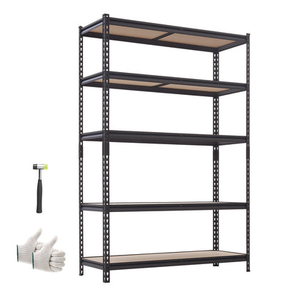 Storage Shelves, 5-Tier Adjustable, 907.2 kg Capacity, Heavy Duty Garage Storage Shelving Unit, Metal Utility Rack Shelf, for Garage Warehouse Basement Kitchen, 1228 mm W x 459 mm D x 1813 mm H