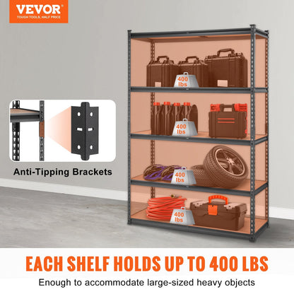 Heavy Duty 5-Tier Metal Shelving Unit, 907 kg Capacity, Adjustable for Garage