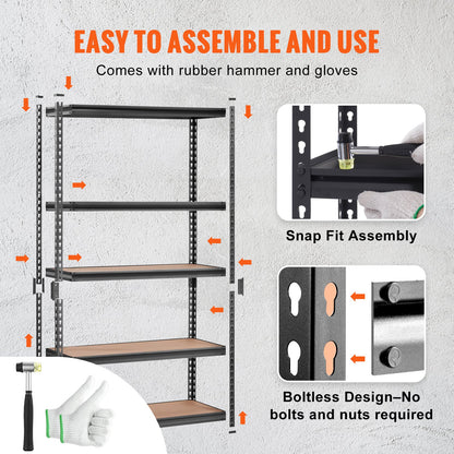 VEVOR Storage Shelving Unit, 5-Tier Adjustable, 907 kg Capacity, Heavy Duty Garage