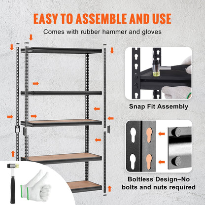 Heavy Duty 5-Tier Metal Shelving Unit, 907 kg Capacity, Adjustable for Garage