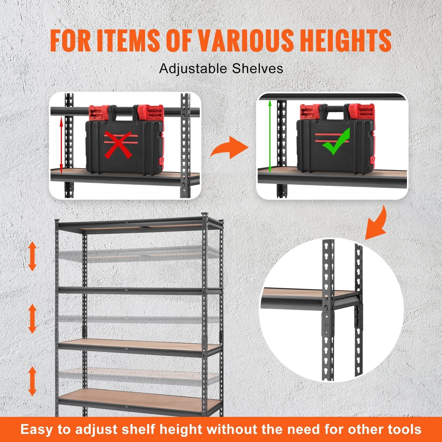 Heavy Duty 5-Tier Metal Shelving Unit, 907 kg Capacity, Adjustable for Garage