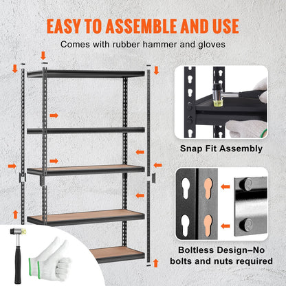 5-Tier Adjustable Heavy Duty Metal Shelving Unit, 907 kg, 1.2 x 0.6 x 1.8 m