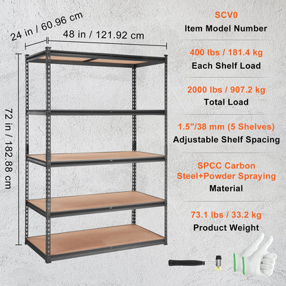 VEVOR Storage Shelving Unit, 5-Tier Adjustable, 907 kg Capacity, Heavy Duty Garage