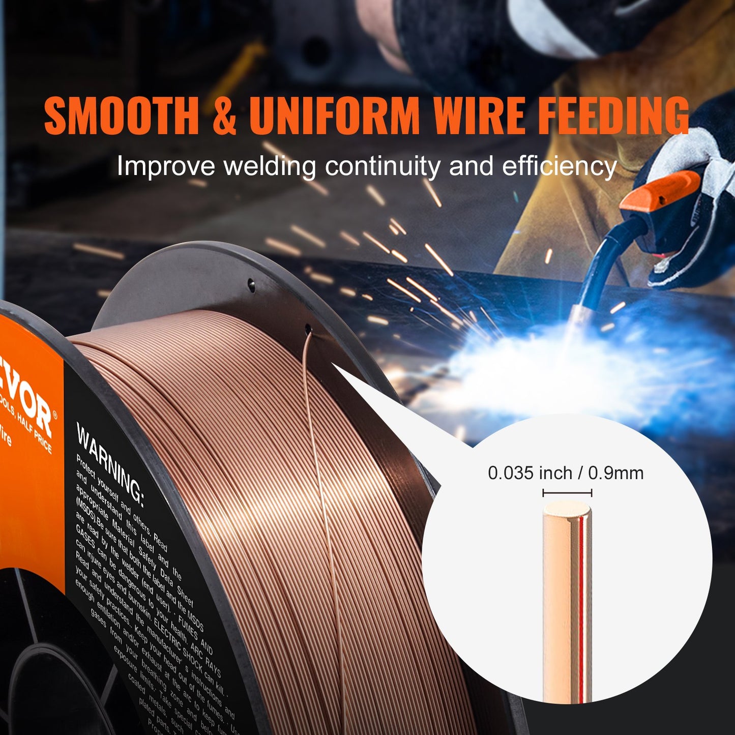VEVOR Solid MIG Welding Wire, ER70S-6 0.035-inch 11LBS with Low Splatter and High