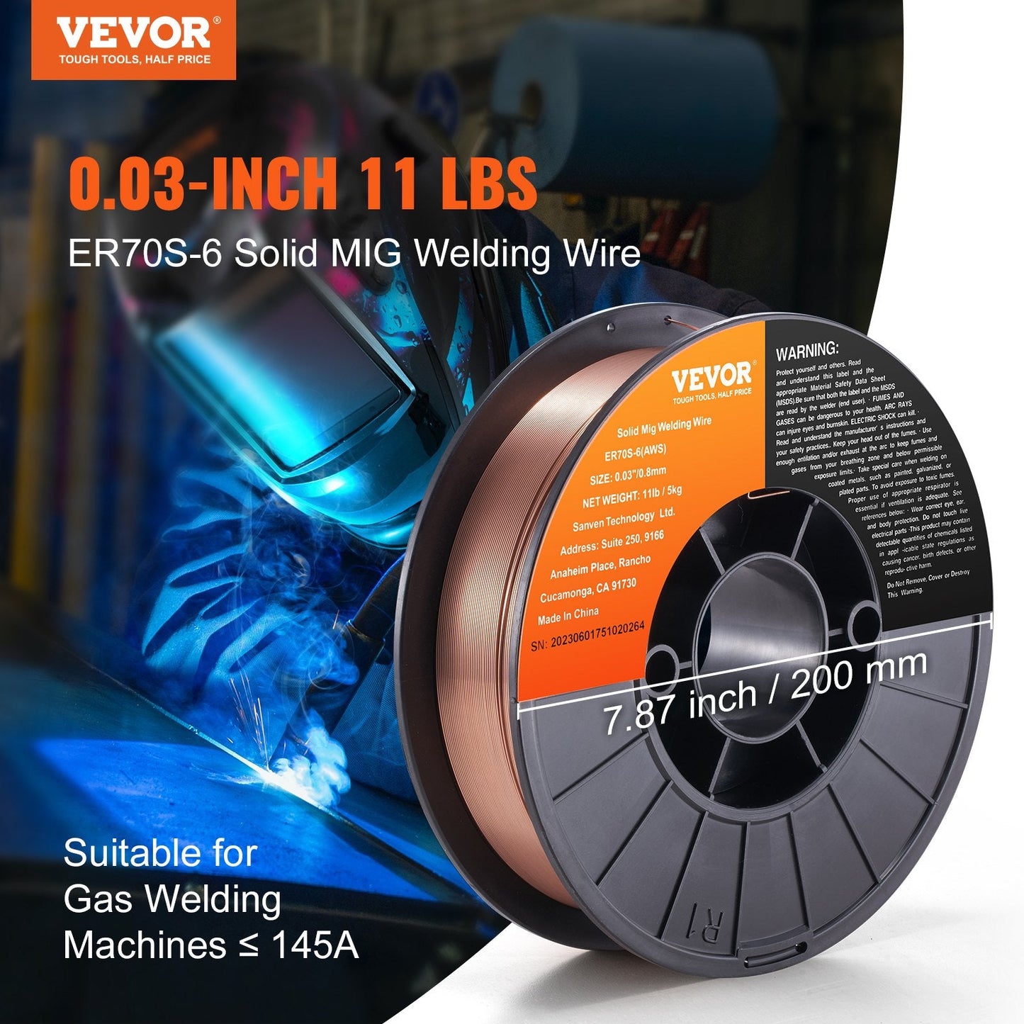 Solid MIG Welding Wire, ER70S-6 0.8mm, 5kg, Low Splatter, All-Position Use