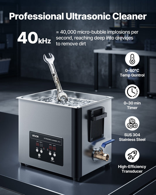 10L Ultrasonic Cleaner, Professional Ultrasonic Cleaner Machine with Cleaning Basket & Digital Display, 180W Stainless Steel 40kHz Cleaning Machine for Watches, Razors, Jewelry, Coins, and More