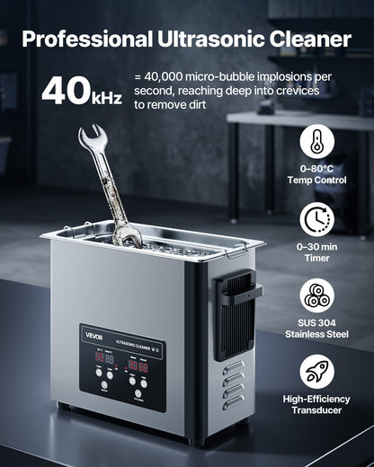 6L Ultrasonic Cleaner, Professional Ultrasonic Cleaner Machine with Cleaning Basket & Digital Display, 120W Stainless Steel 40kHz Cleaning Machine for Watches, Razors, Jewelry, Coins and More