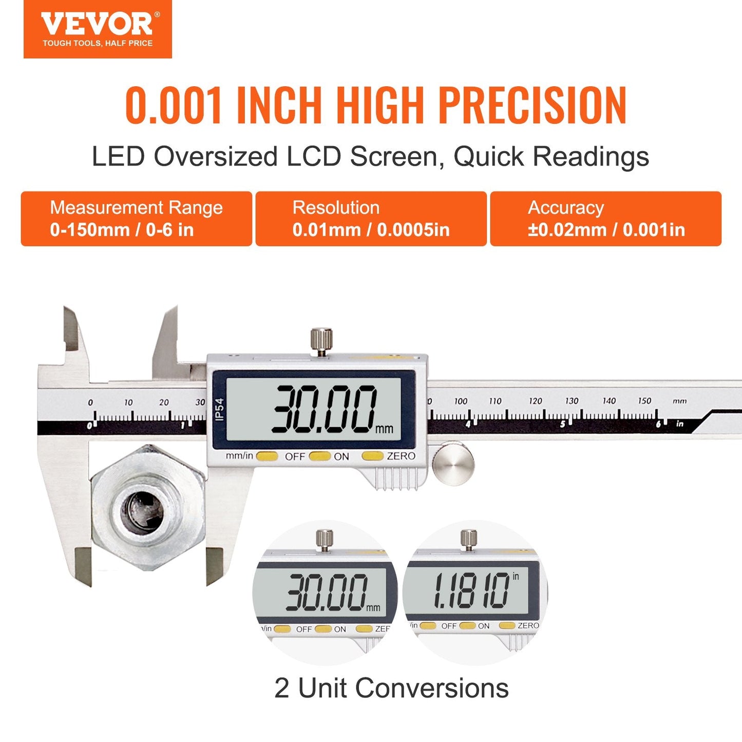 150mm Digital Caliper with LCD Display - High Precision Vernier Micrometer