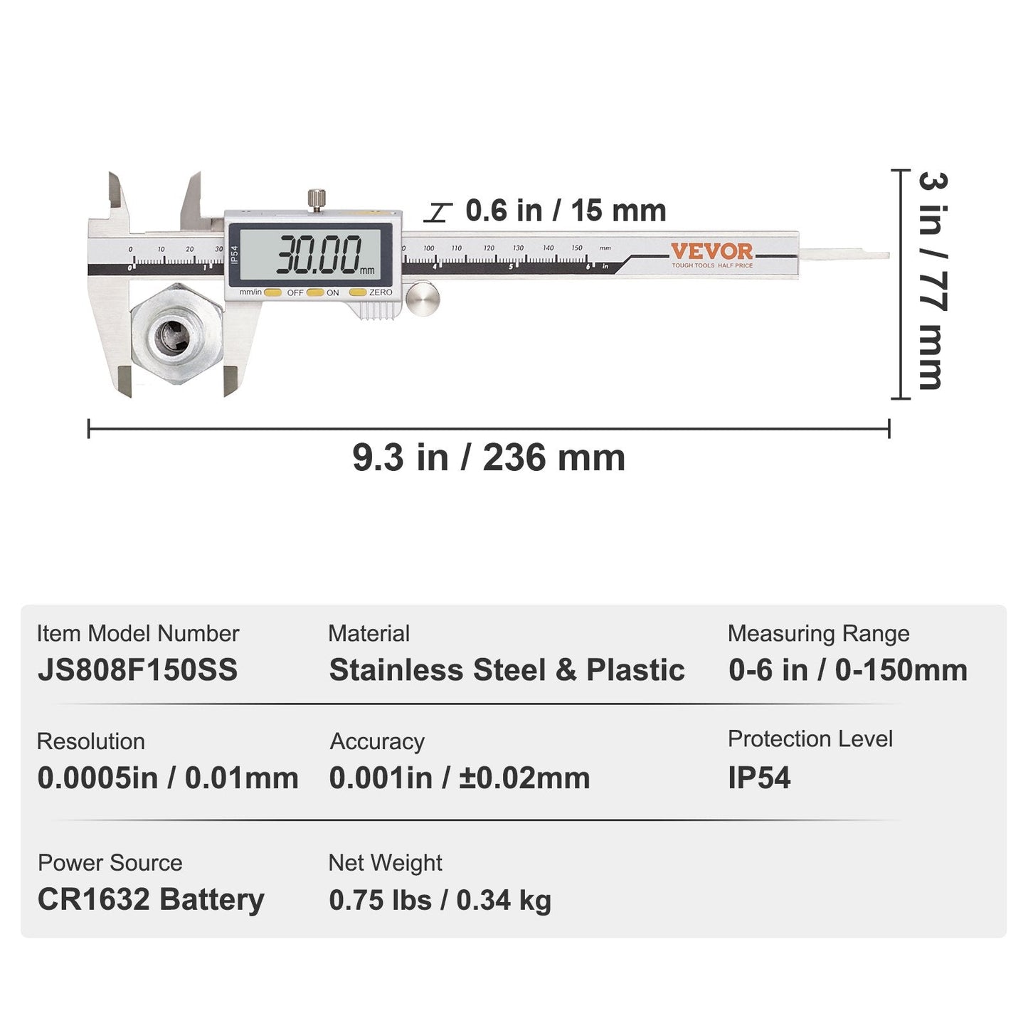 150mm Digital Caliper with LCD Display - High Precision Vernier Micrometer