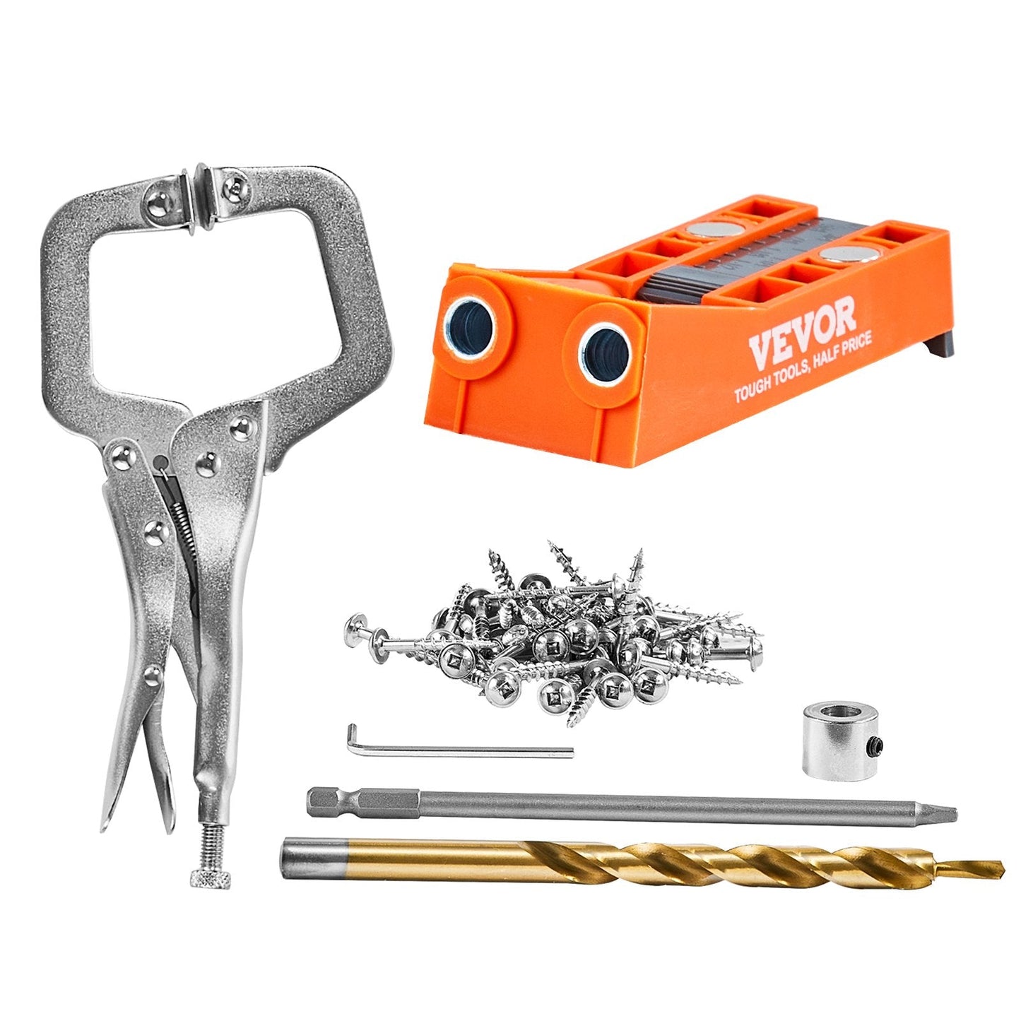 Mini Pocket Hole Jig Kit with C-clamp, Step Drill & Accessories for Carpentry