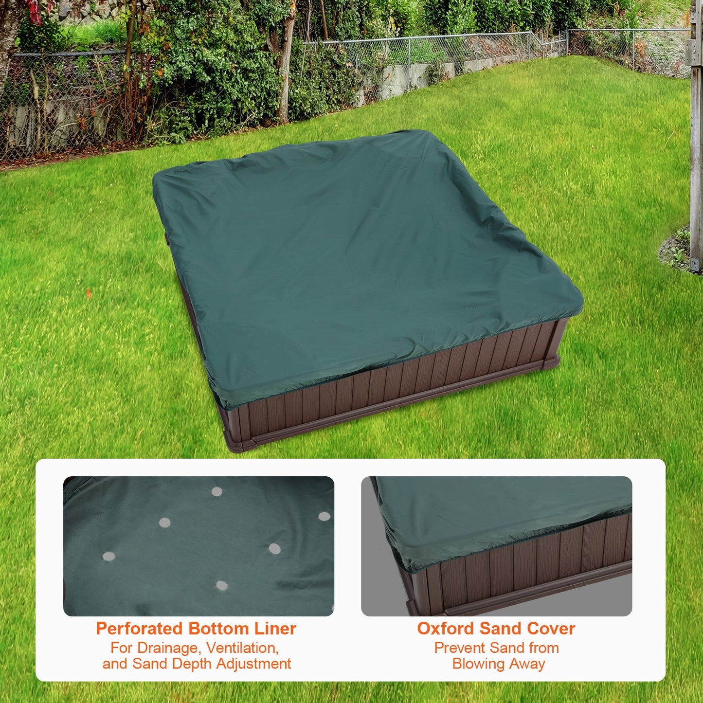 VEVOR Sandbox with Cover, 48.6x48.6x12.4 in Square Sand Box, HDPE Sand Pit with